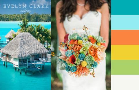 teal green orange wedding