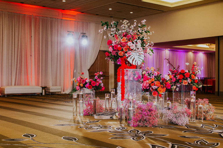 Colourful flower centrepiece for Garba Indian wedding Calgary