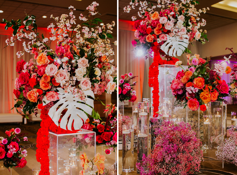 Colourful flower centrepiece for Garba Indian wedding Calgary